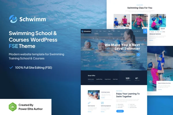 Schwimm swimming school WordPress theme preview