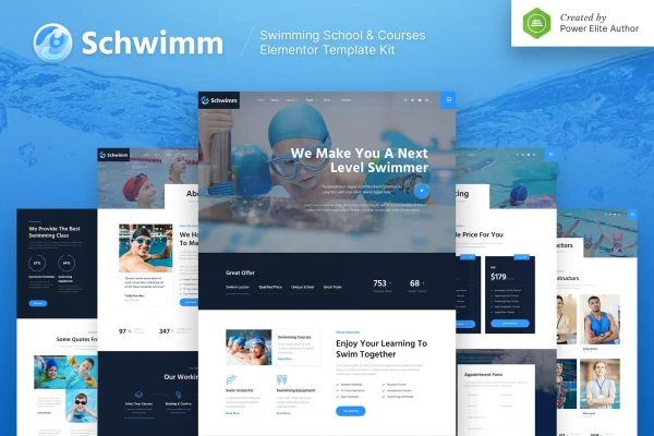 Schwimm swimming school Elementor template kit preview