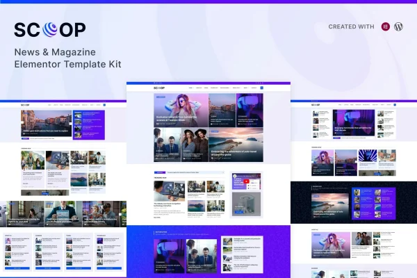 Scoop news and magazine Elementor Pro template kit preview