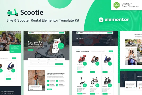 Scootie bike and scooter rental Elementor template kit preview