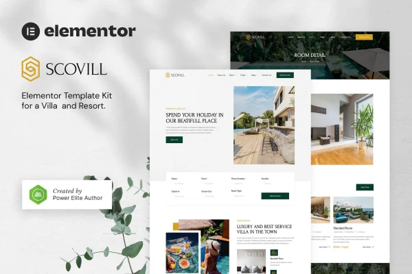 Scovill luxury villa and resort Elementor template kit preview