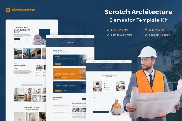 Scratch architecture company Elementor template kit preview