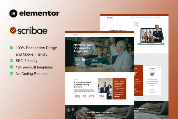 Scribae notary and legal service Elementor template kit preview