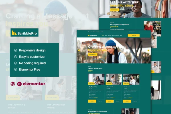 Scribble content writing service Elementor template kit cover