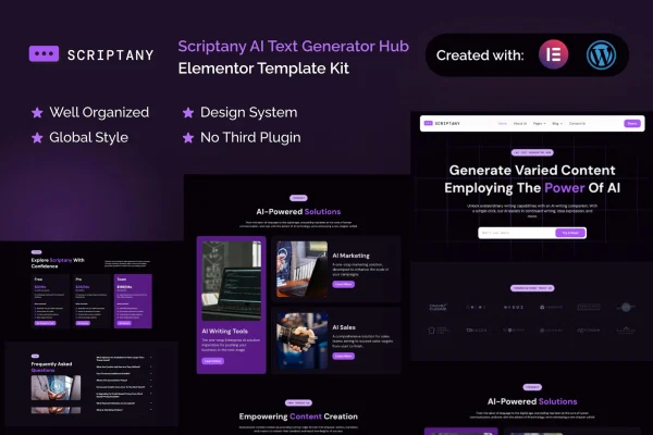 Scriptany AI text generator Elementor Pro template kit preview