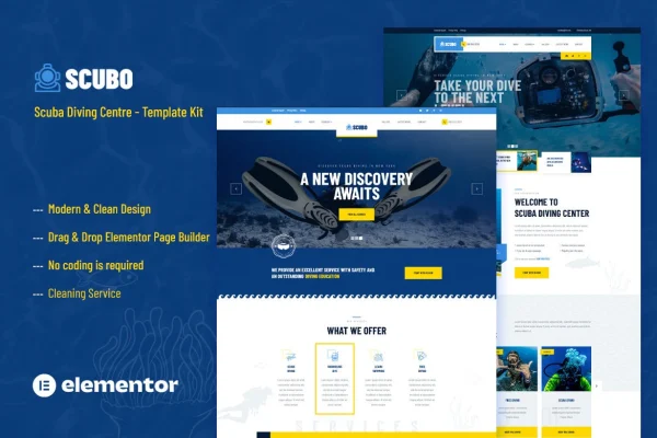 Scubo scuba diving centre Elementor template kit preview
