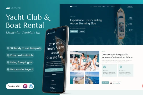 Seawell yacht club and boat rental Elementor template kit preview