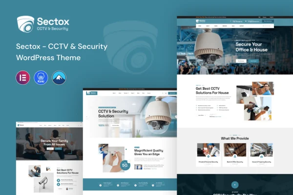 Sectox Theme preview showing a CCTV and security company website design