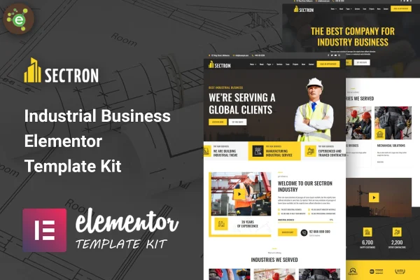 Sectron industrial business Elementor template kit preview
