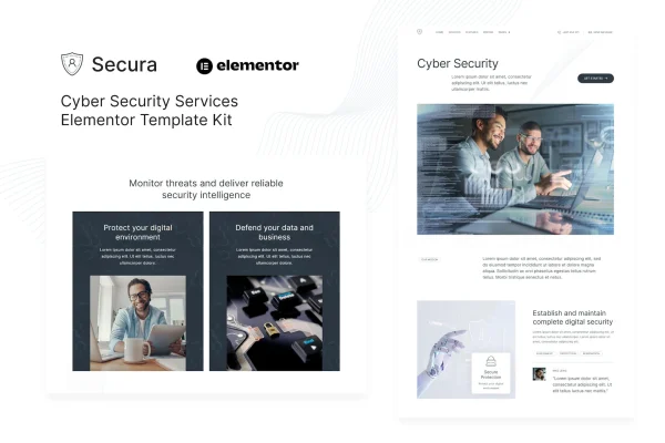 Secura cyber security services Elementor template kit preview