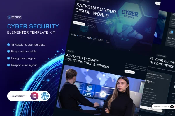 Secure cyber security Elementor template kit preview