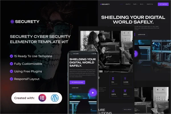 Securety cyber security service Elementor template kit preview