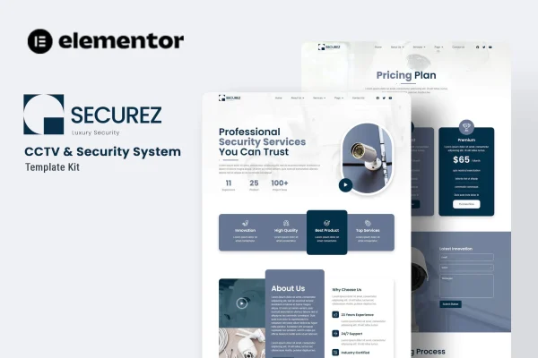 Securez CCTV and security system Elementor template kit preview