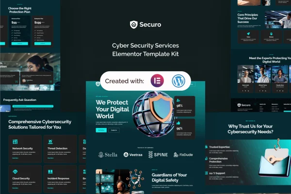 Securo cyber security services Elementor template kit preview