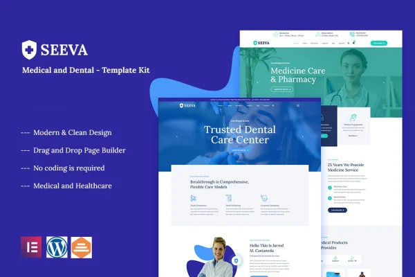 Seeva medical and dental Elementor template kit preview