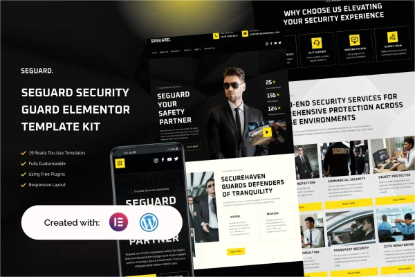 Seguard security service Elementor template kit cover image