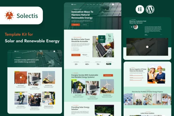 Selectis solar and renewable energy Elementor template kit preview