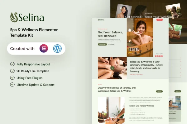 Selina spa and wellness Elementor template kit preview