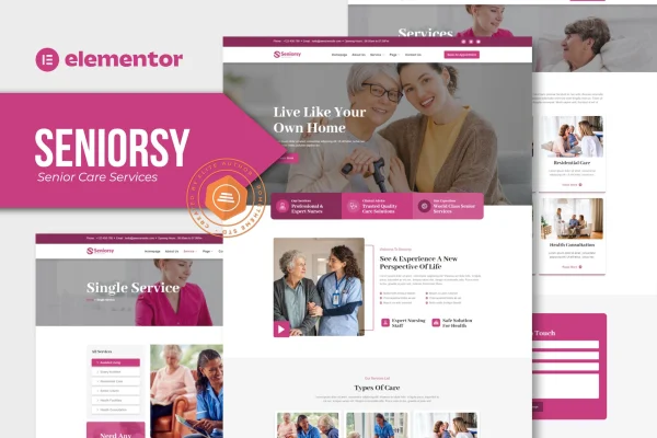 Seniorsy senior care Elementor template kit preview