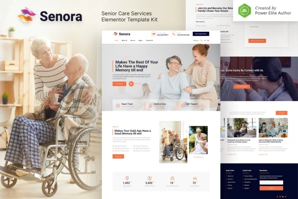 Senora senior care services Elementor template kit preview