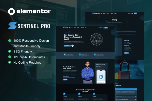 Sentinel cyber security services Elementor template kit preview