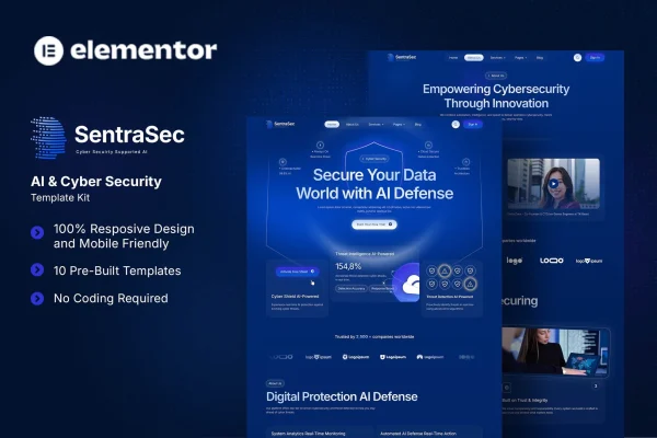 SentraSec AI and cyber security Elementor template kit cover image