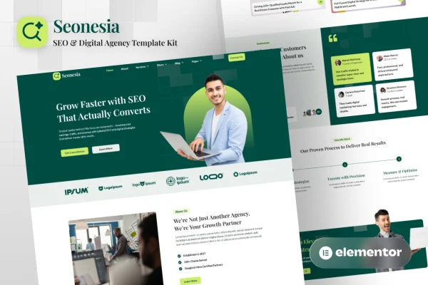 Seonesia SEO and digital agency Elementor template kit preview