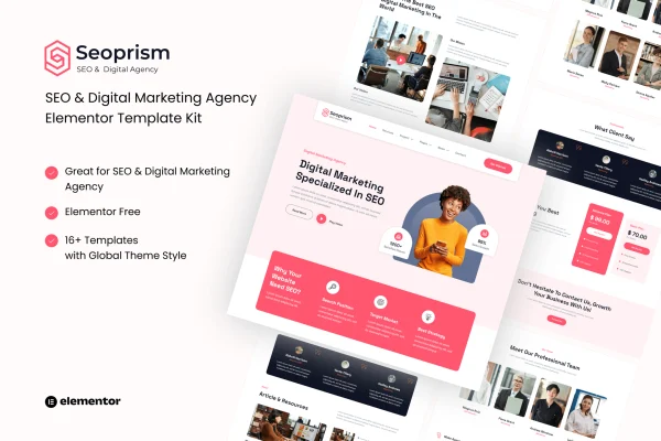 Seoprism SEO and digital agency Elementor template kit preview