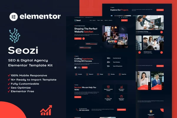 Seozi SEO and digital marketing agency Elementor template kit preview