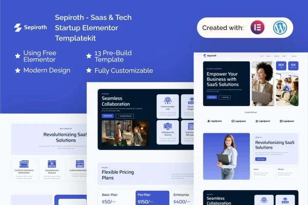 Sepiroth SaaS and tech startup Elementor template kit preview