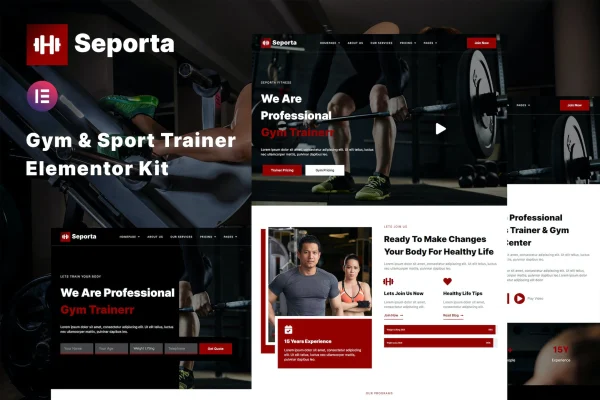 Seporta gym and fitness Elementor template kit cover image