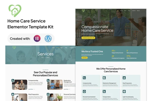 Serena home care services Elementor template kit preview