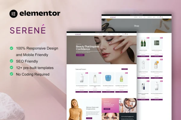 Serene beauty shop and skincare Elementor template kit cover