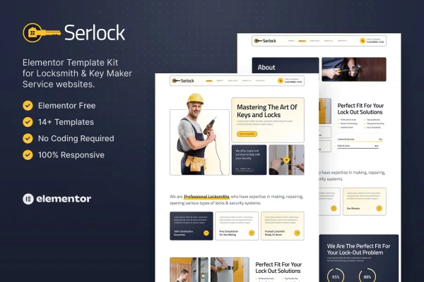 Serlock locksmith and key maker Elementor template kit preview