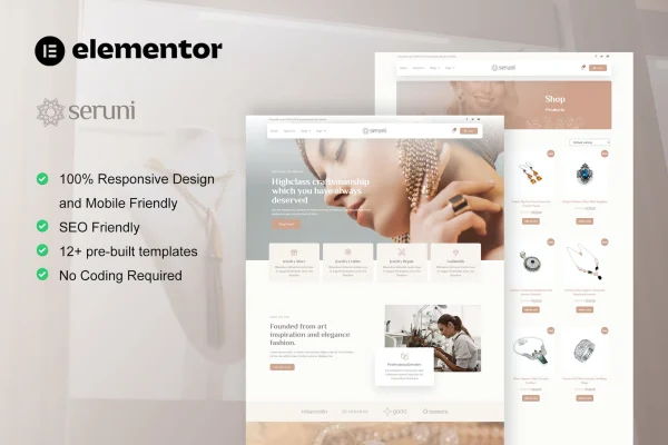 Seruni jewelry store Elementor template kit preview