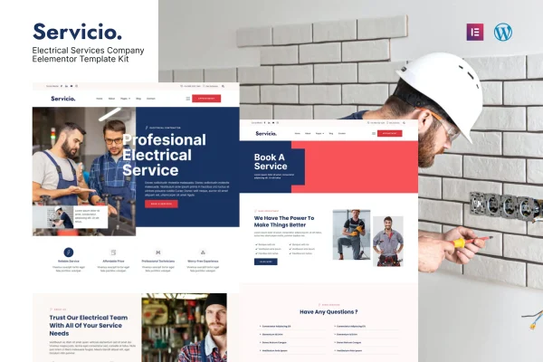 Servicio electrician and electrical services Elementor template kit preview