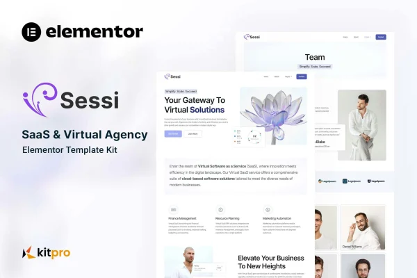 Sessi SaaS and virtual agency Elementor template kit preview