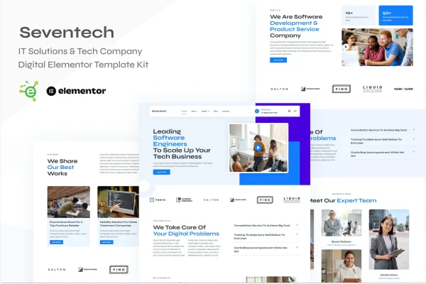 Seventech Elementor template kit preview for IT and tech company websites