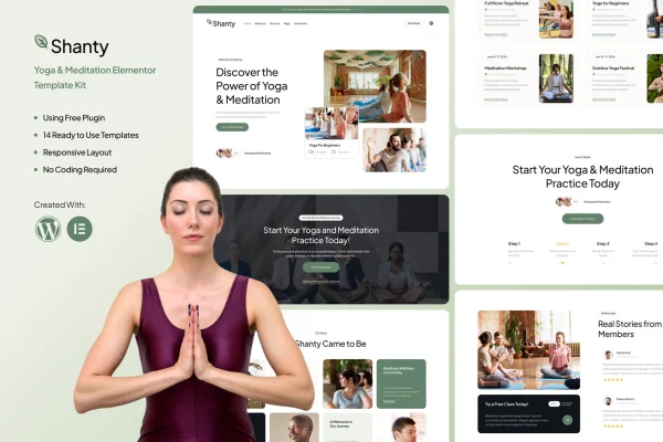 Shanty yoga and meditation Elementor template kit preview