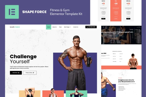 Shape Force fitness and gym Elementor template kit preview