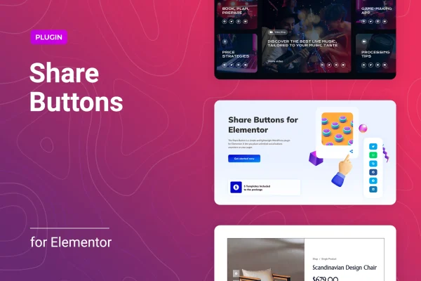 Sharinger for Elementor plugin banner with social share buttons
