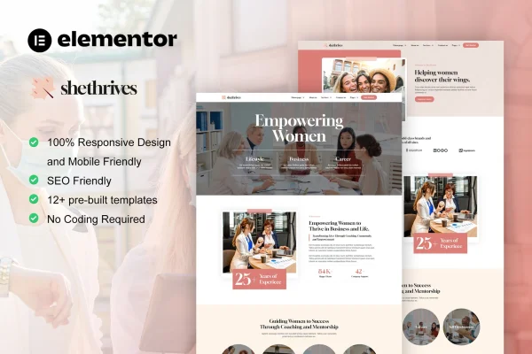 SheThrives feminine business Elementor Pro template kit preview
