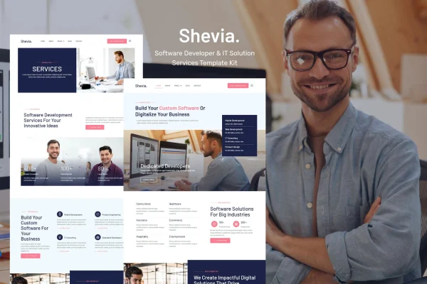 Shevia software developer and IT solutions Elementor template kit preview