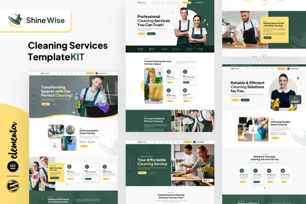 Shinewise cleaning services Elementor template kit preview