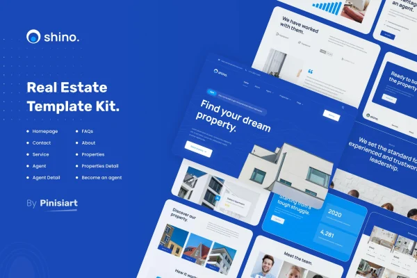 Shino apartment and single property real estate Elementor template kit cover