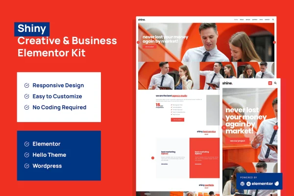 Shiny creative business agency Elementor template kit preview