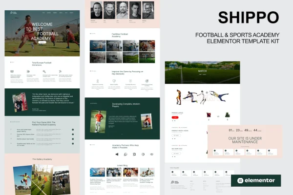 Shippo football and sports academy Elementor template kit preview