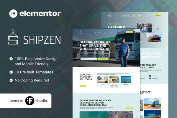 Shipzen logistics and transportation Elementor template kit preview