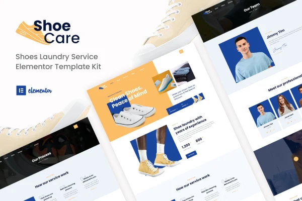 Shoecare shoe laundry service Elementor template kit page previews