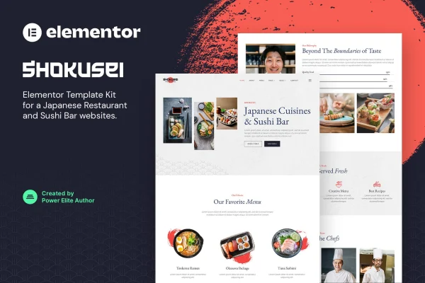 Shokusei Japanese restaurant and sushi bar Elementor template kit preview